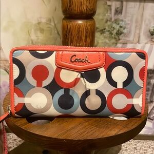 Coach Satin Multicolor Circle Pattern Wallet